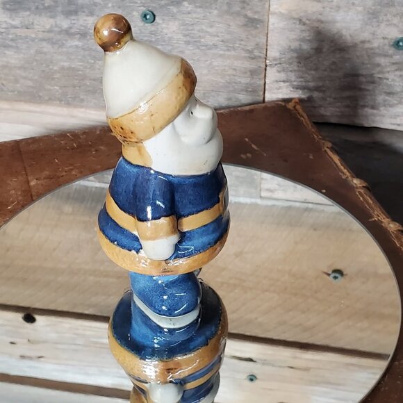 Vintage Little Round Ceramic Santa - Blue & Beige - Picture 4 of 6